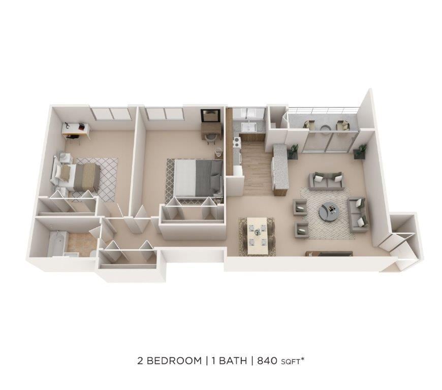 Floor Plan - Two Bedroom - 840 sqft