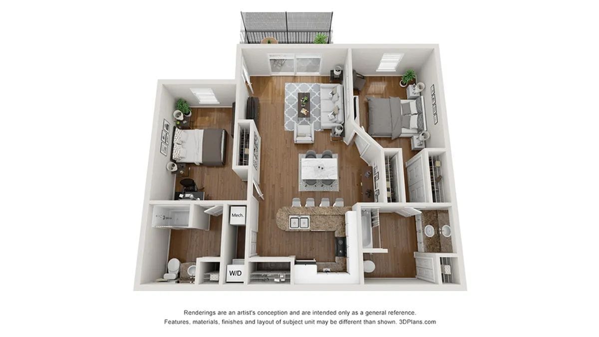 A photo of our 2x2 floor plan, The Carolina. - The Grande