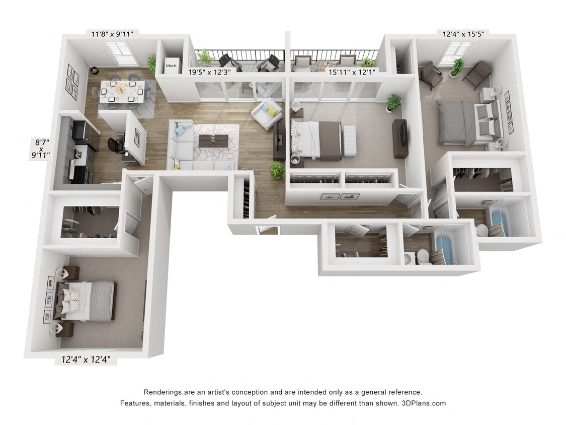 Floor Plan - Q - 3BR 2BA (1420sf)