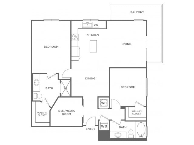 Two Bedroom Two Bath/Den (1346 SF) - Two Bedroom Two Bath/Den (1346 SF)