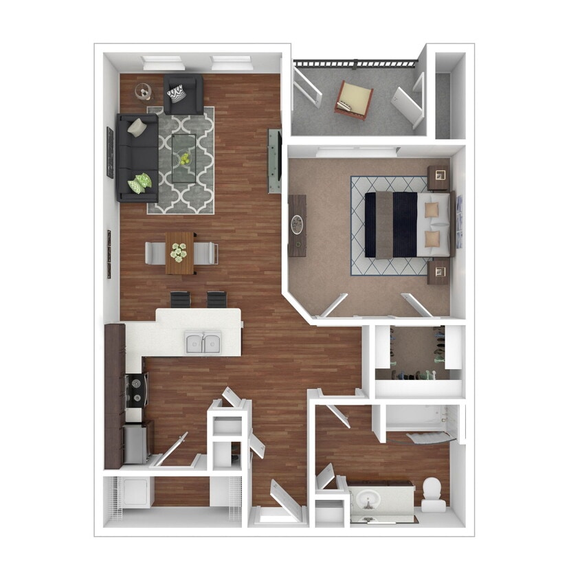 Floor Plan - 1 Bed 1 Bath 820 SqFt (760 Net)