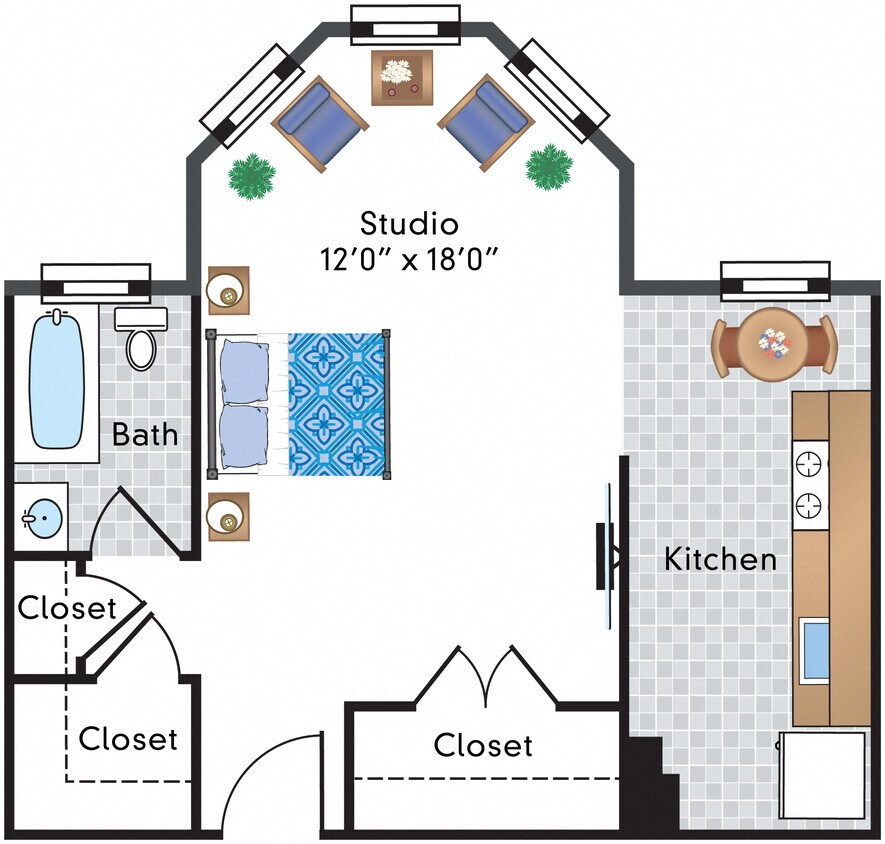 Floor Plan - Renovated Studio 18 Tier 