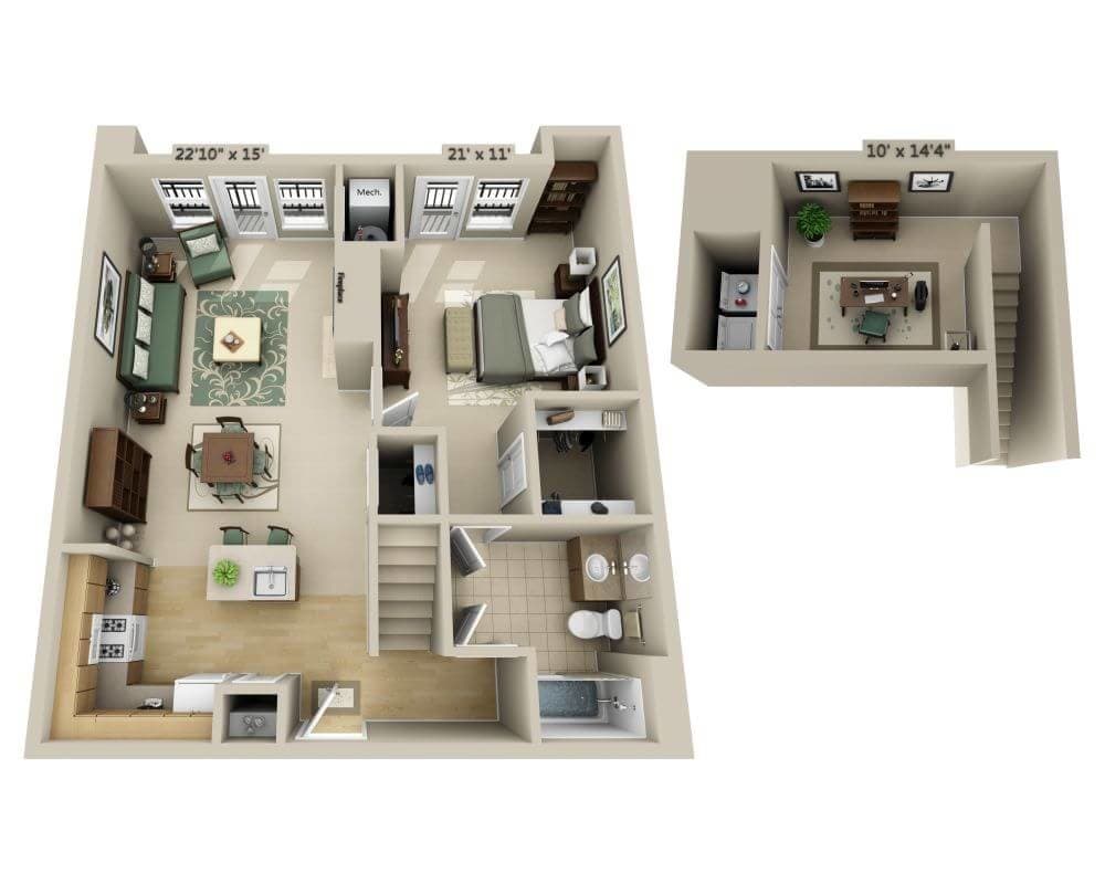 Floor Plan - One Bedroom Loft A1CL