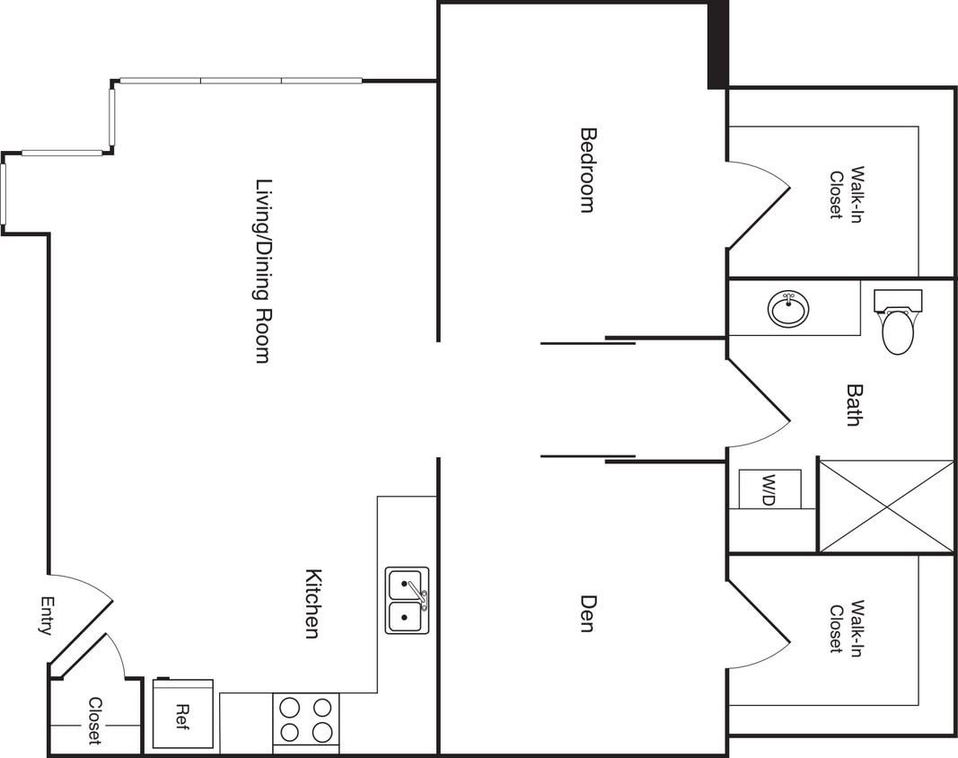 Floor Plan - 1x1+Den - B