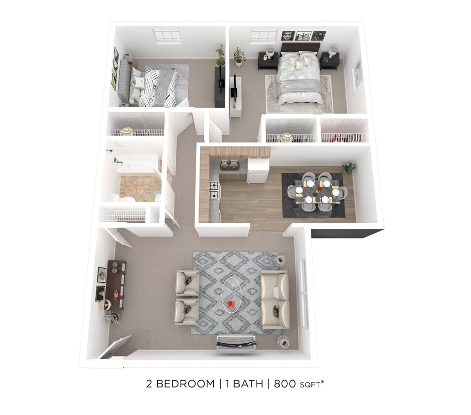 Floor Plan - Two Bedroom - 800 sqft