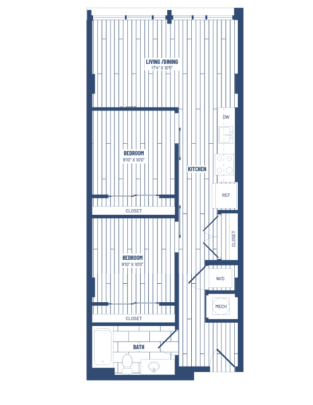 Floor Plan - 2 Bed/1 Bath Junior-HJR2Ab  x14/x16