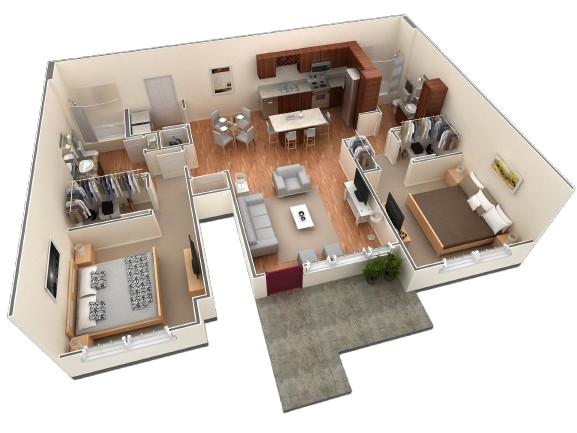 Floor Plan - 2 BR Grand Courtyard Garage