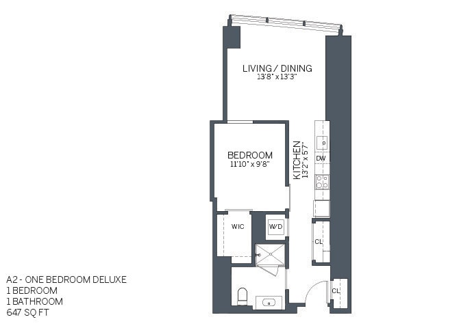 Floor Plan - One Bedroom Deluxe with furniture