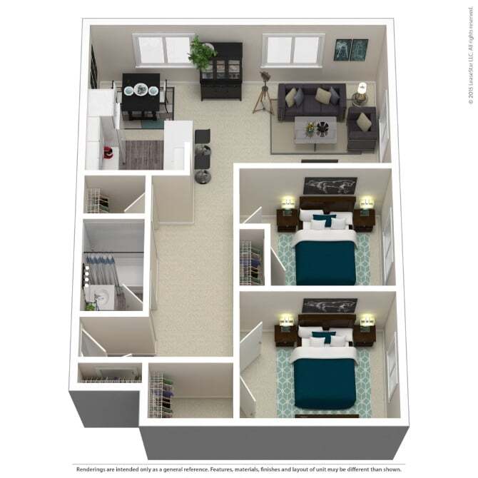 Floor Plan - 2 Bedroom, 1 Bathroom B