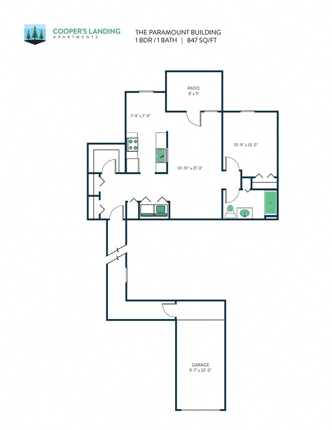 Floor Plan - 1 Bed, 1 Bath - 847 sq ft
