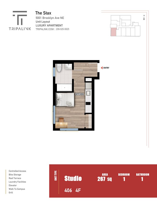 Floor Plan - Studio - 267 sqft