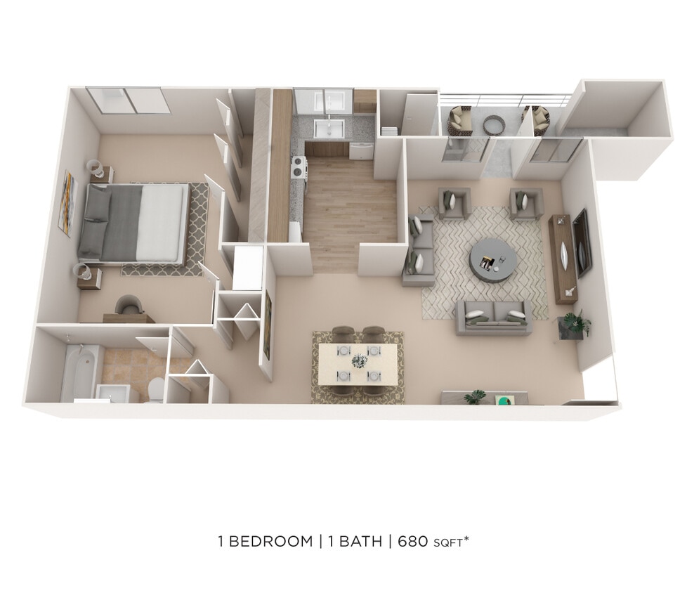 Floor Plan - One Bedroom - 680 sqft