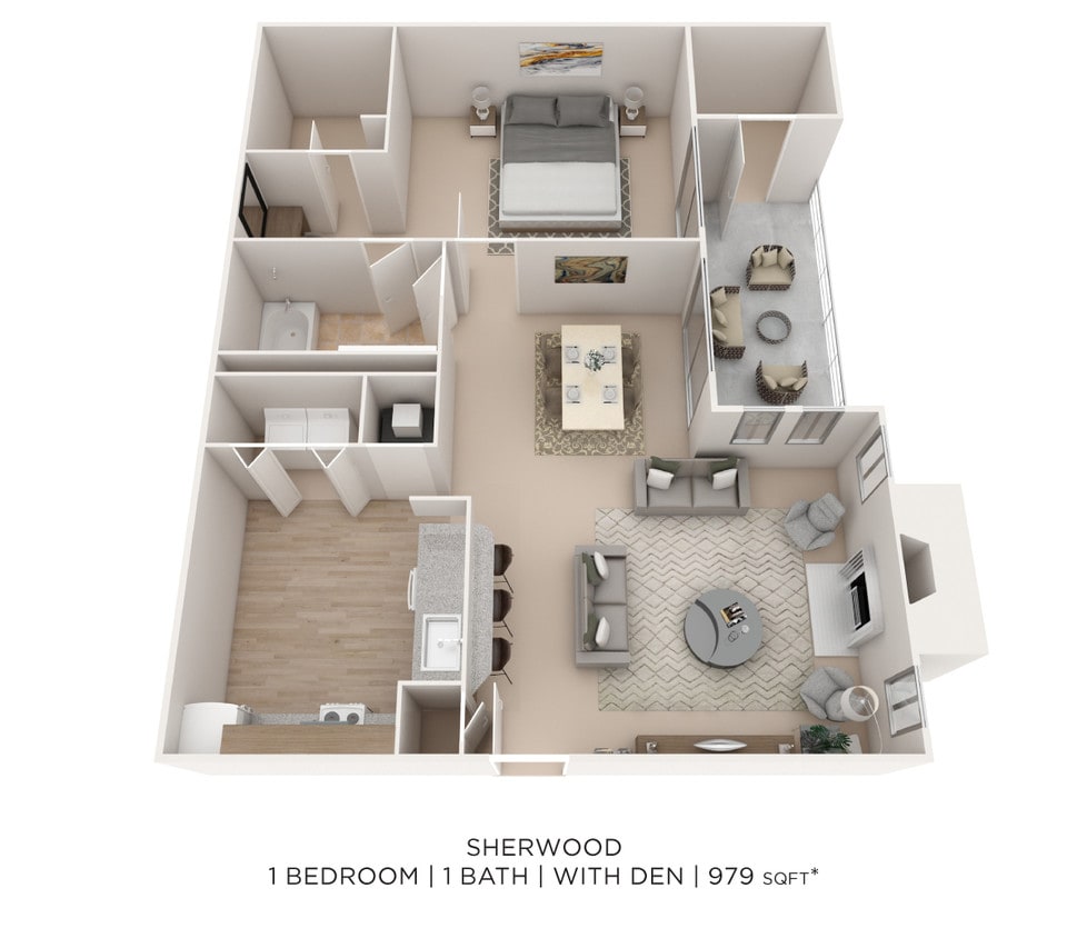 Floor Plan - One Bedroom w/ Den - 979 sqft