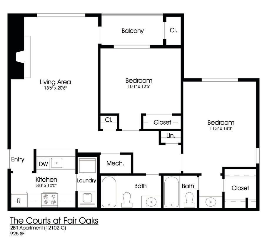 Floor Plan - 2BR 2BA (950sf)