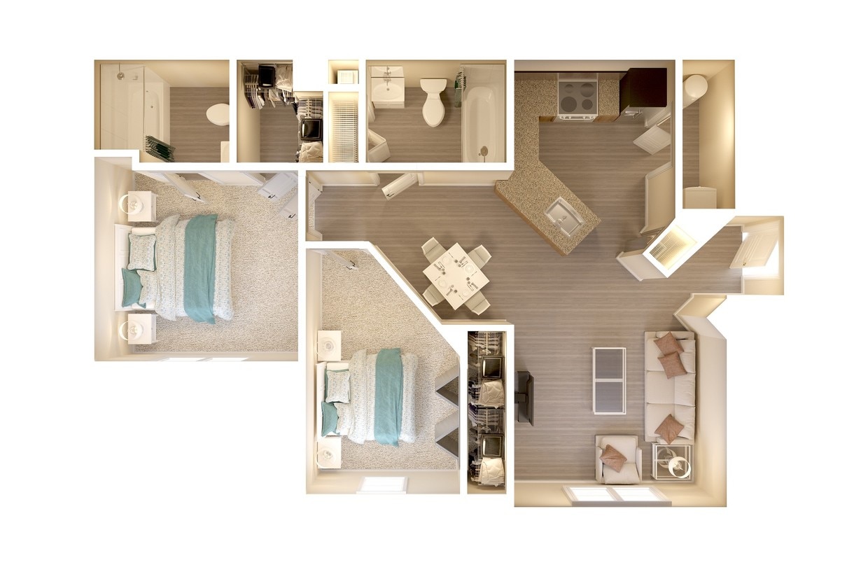 Floor Plan - 2 Bedroom 2 Bathroom  Renovated