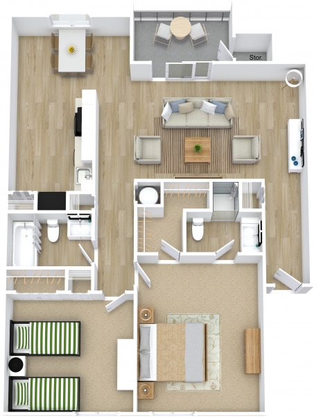 Osprey Pointe-Kingfisher-2x2-1058 - Level 1 - 3D Floor Plan (1).png - 2 Bed 2 Bath Full Reno