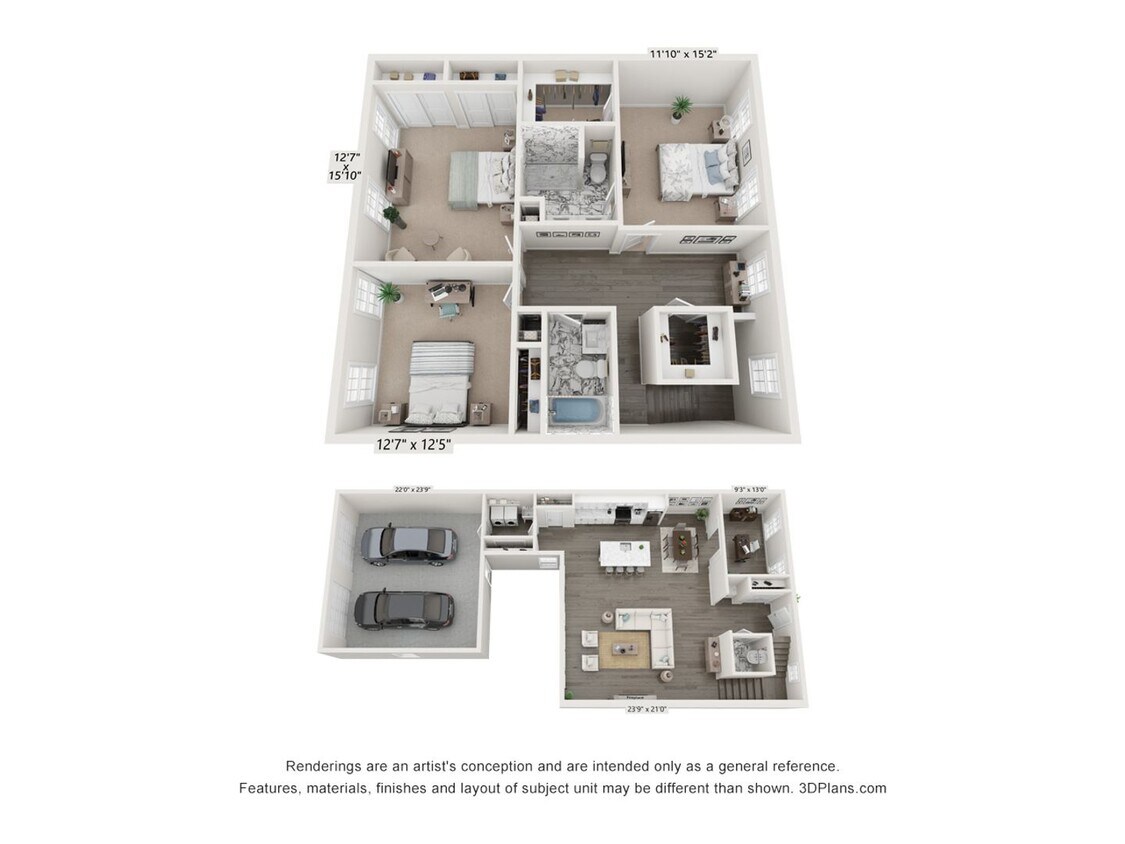 Floor Plan - 3 Bedroom 2.5 Bath Townhome - 2467