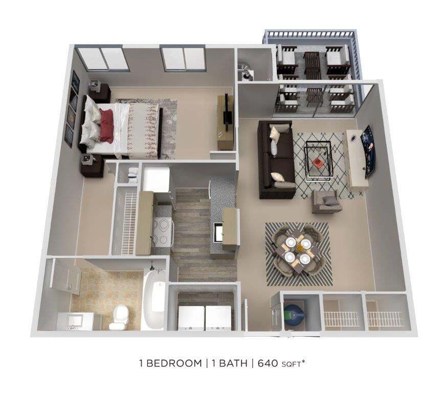Floor Plan - One Bedroom - 640 sqft