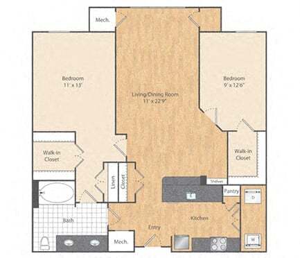 Floor Plan - 2 Bed/1 Bath-B1