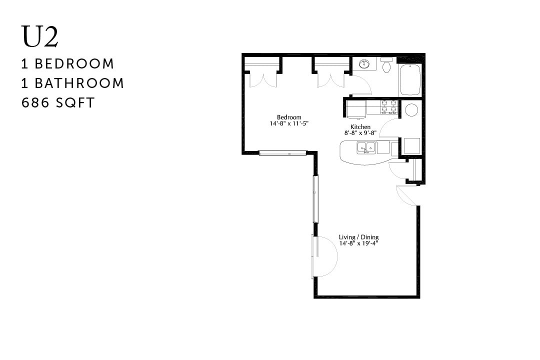 Floor Plan - U2 Urban One Bedroom Renovated