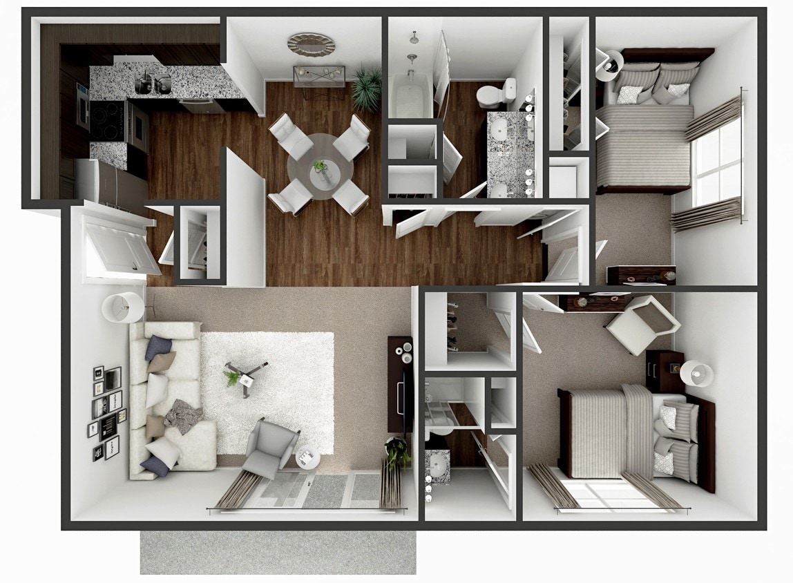 Floor Plan - 2 Bedroom 2 Bath  1070 sq ft