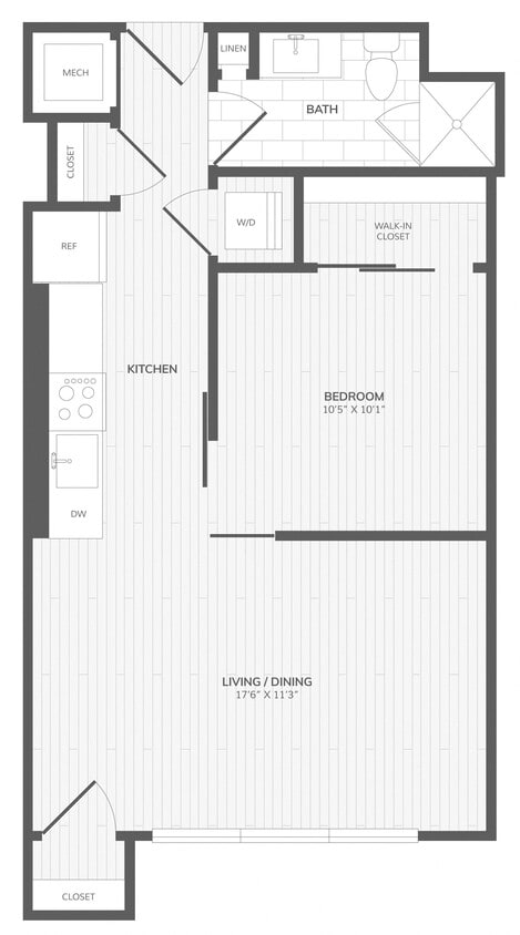 Floor Plan - 1 Bed/1 Bath-Jr C West Medley