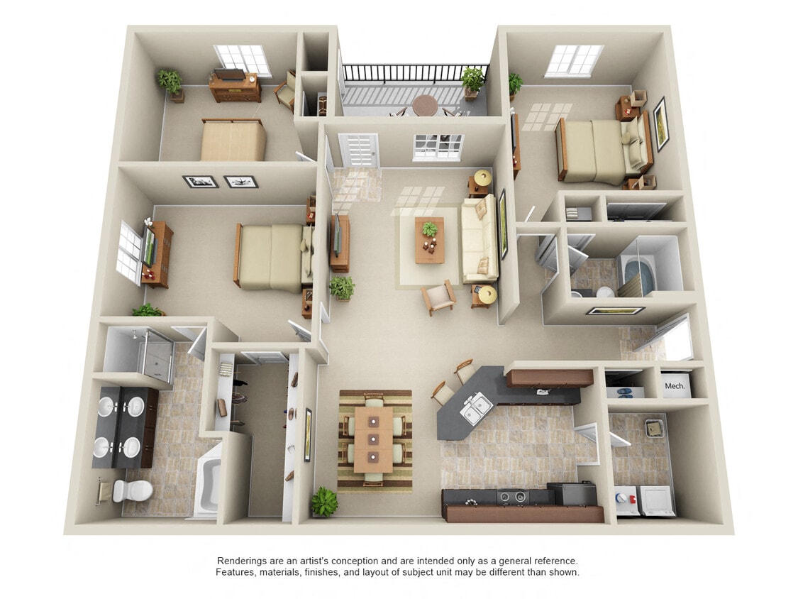 Floor Plan - Three Bedroom Condo (North)