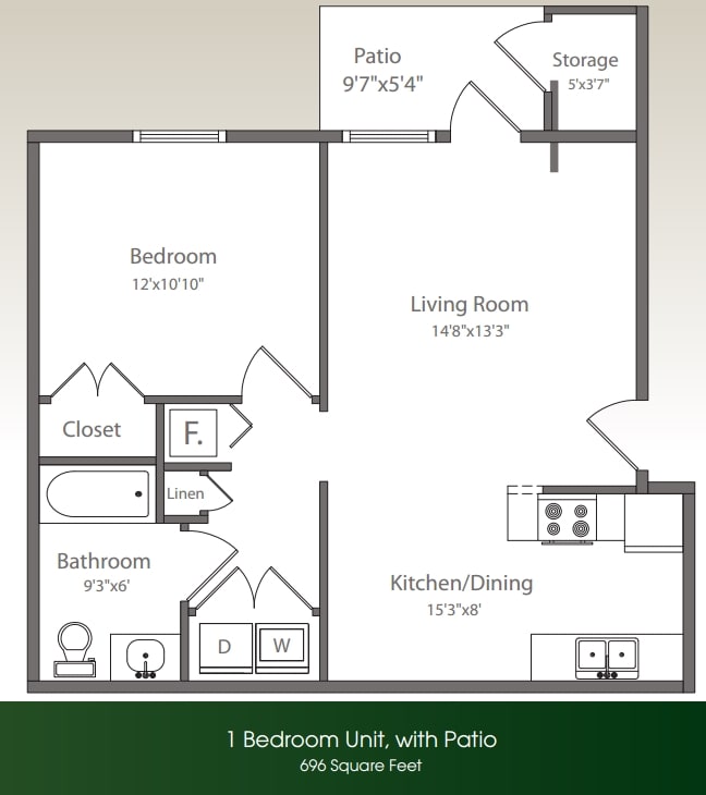 1BR/1BA w/Patio sqft 696 - Patio
