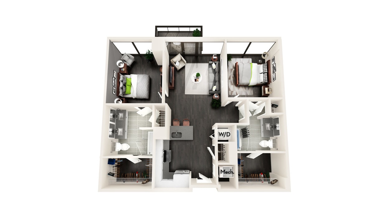 Floor Plan - AZC2 2 BEDROOM AND 2 BATH