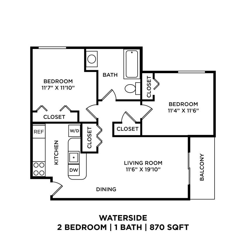 Floor Plan - Two Bedroom - 870 sqft