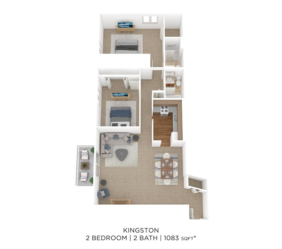 Floor Plan - Two Bedroom 2 Bath-1,155 sqft
