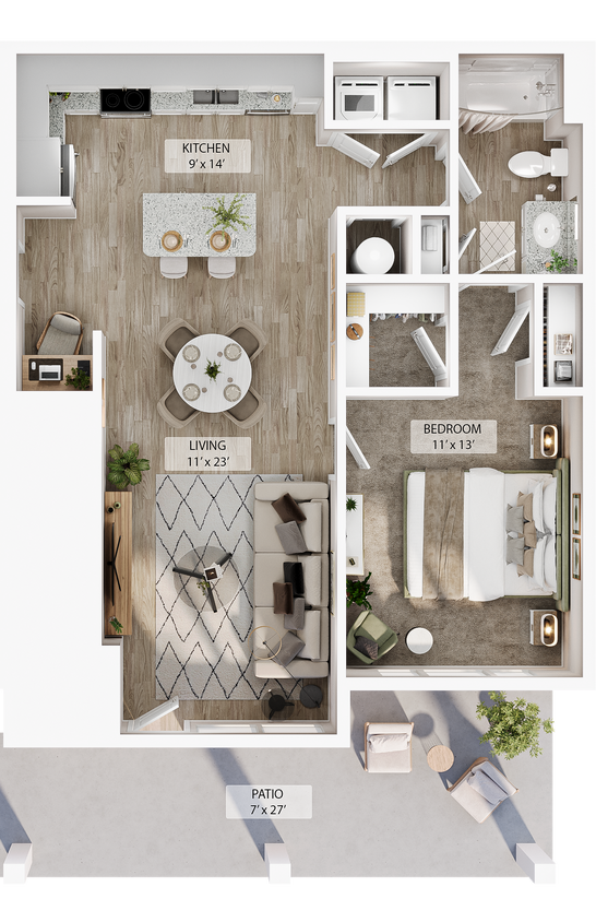 Floor Plan - 1 BR Designer Courtyard