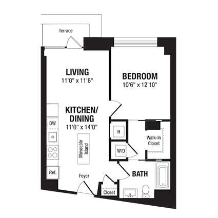 Floor Plan - 1 Bed/1 Bath-A6b