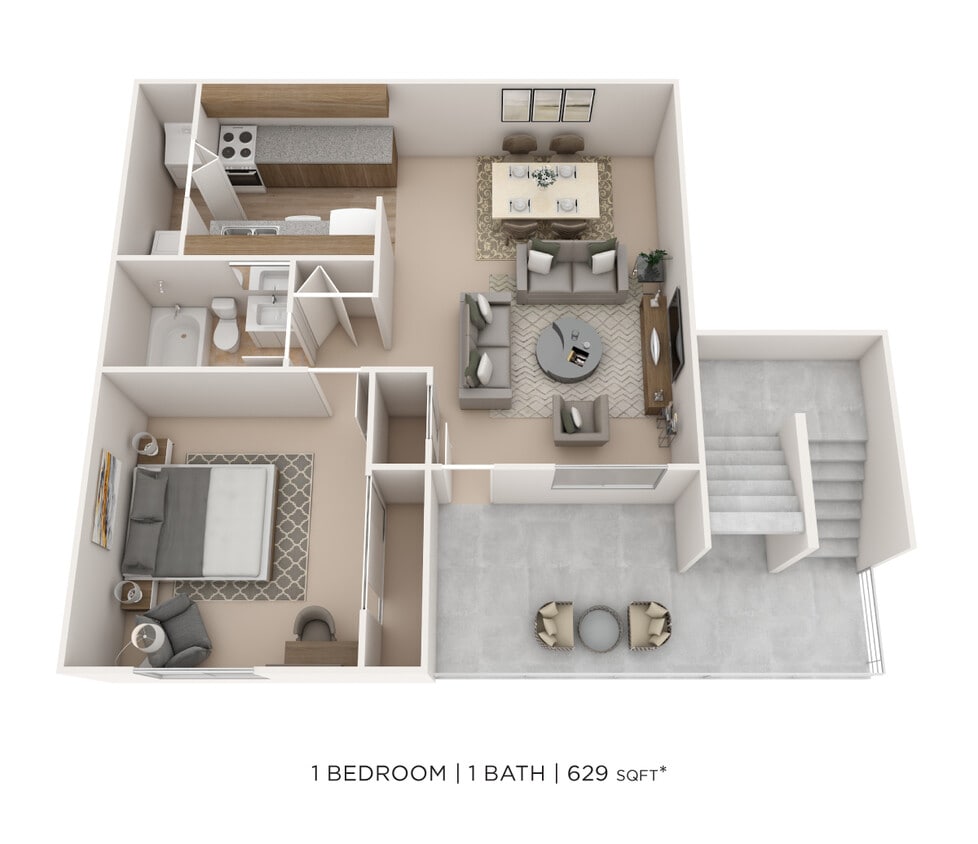 Floor Plan - One Bedroom- 629 sqft