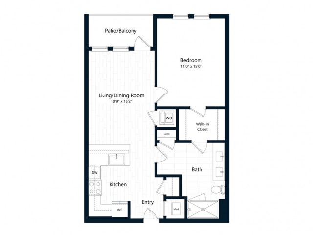 Floor Plan - One Bedroom One Bath (715 SF)