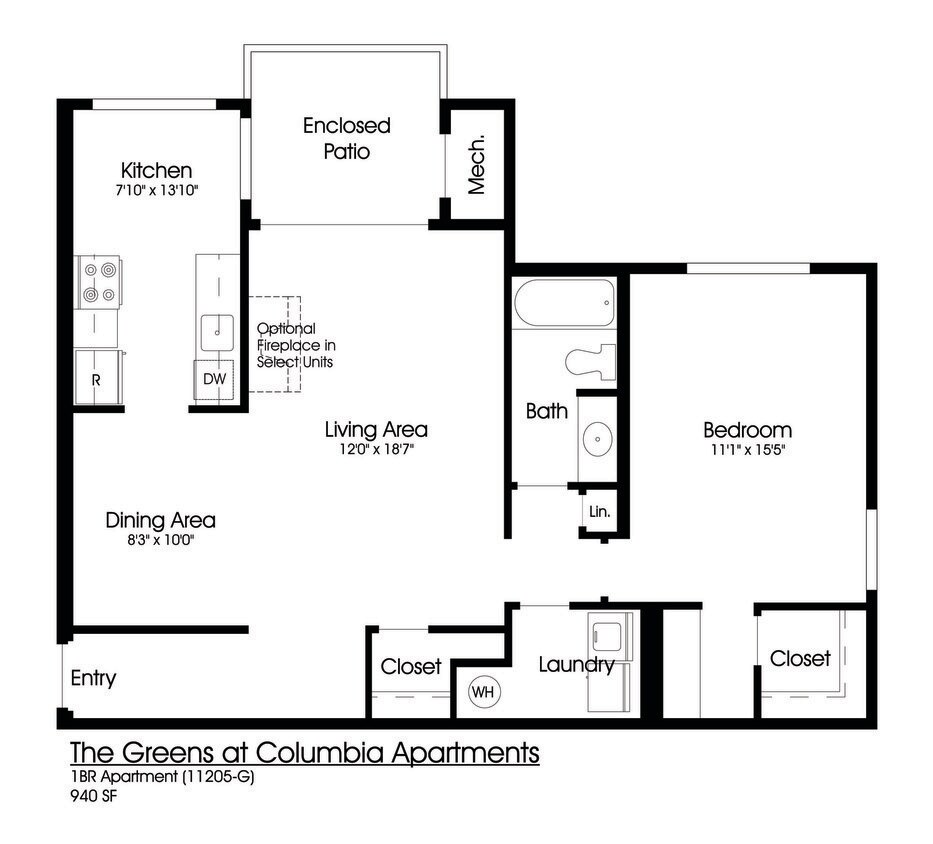 Floor Plan - 1BR 1BA (940sf)