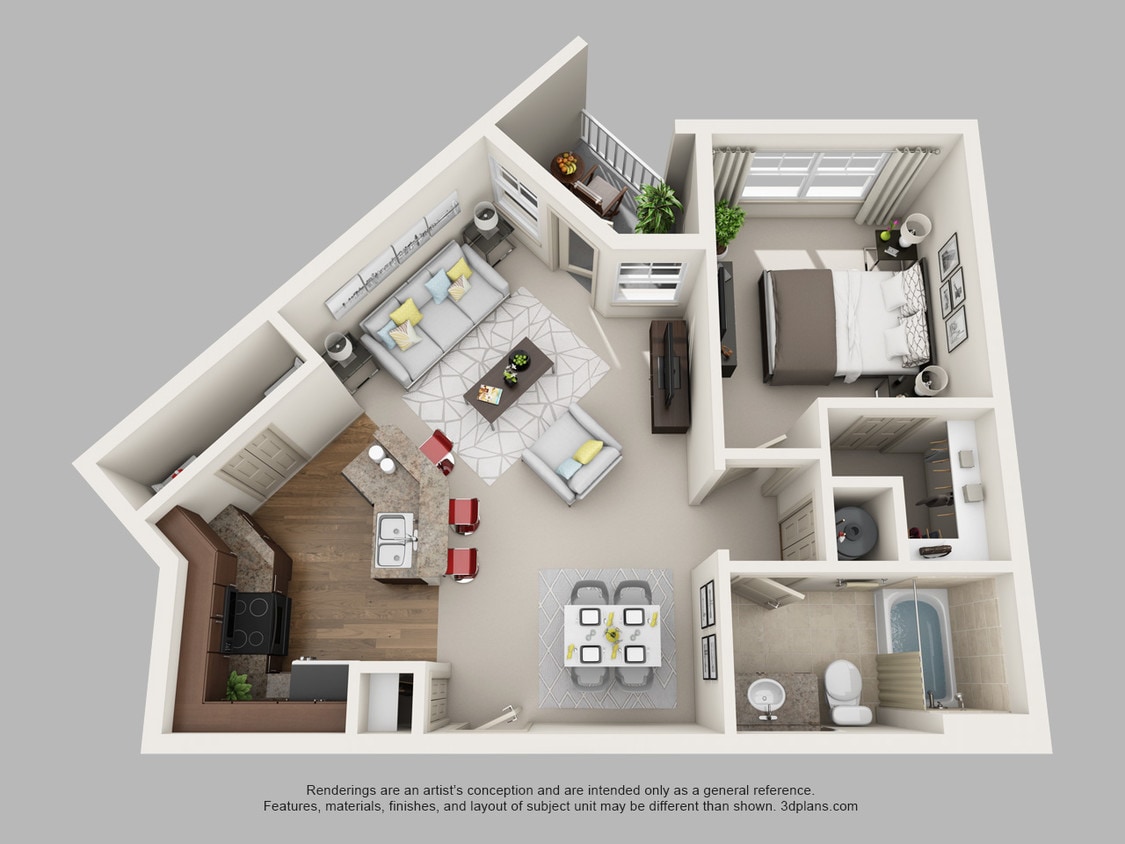 A3 1 bedroom 1 Bath 858sf - 1B