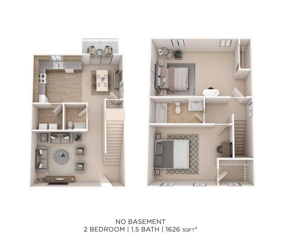 Floor Plan - Two Bedroom 1.5 Bath Townhome