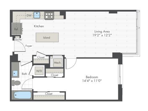 Floor Plan - 1 Bed/1 Bath-H6