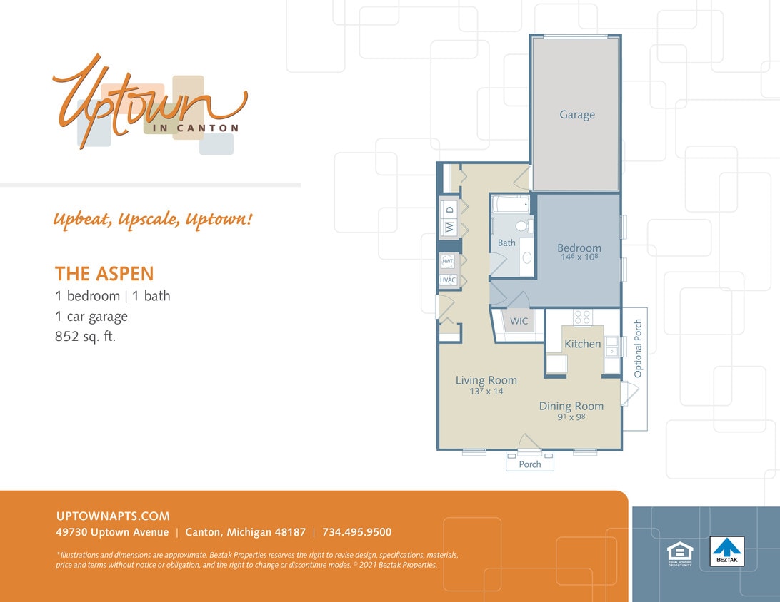 Floor Plan - The Aspen - includes a 1 car attached garage