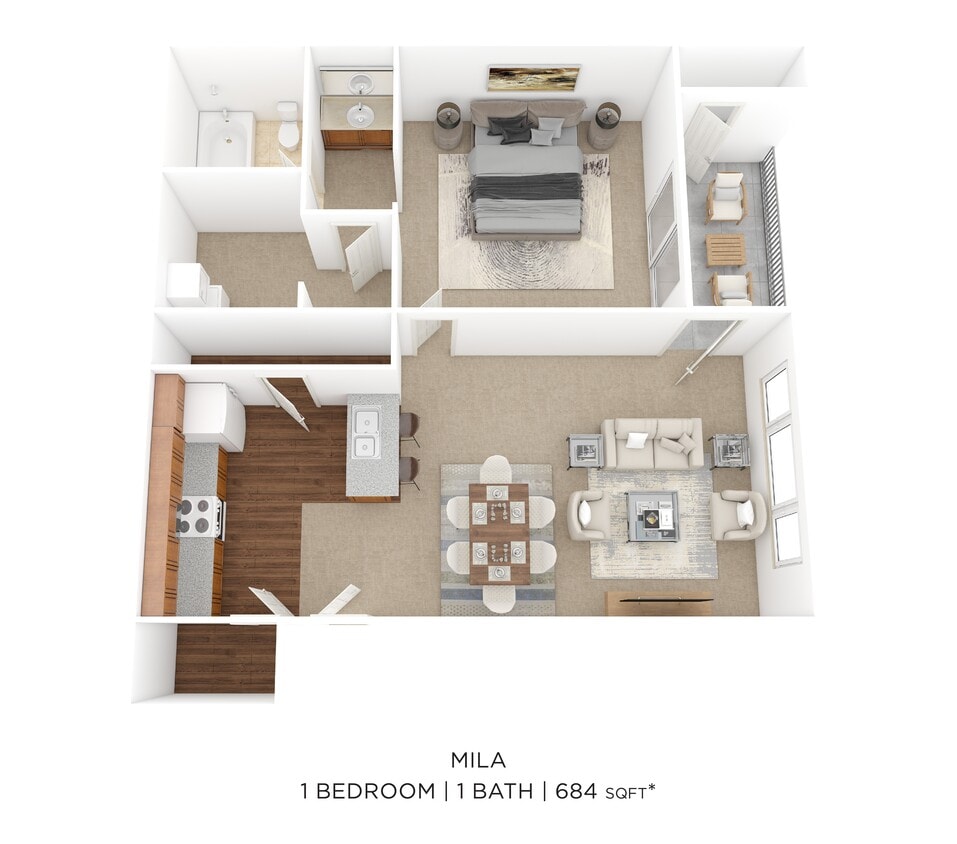 Floor Plan - One Bedroom-684 sqft