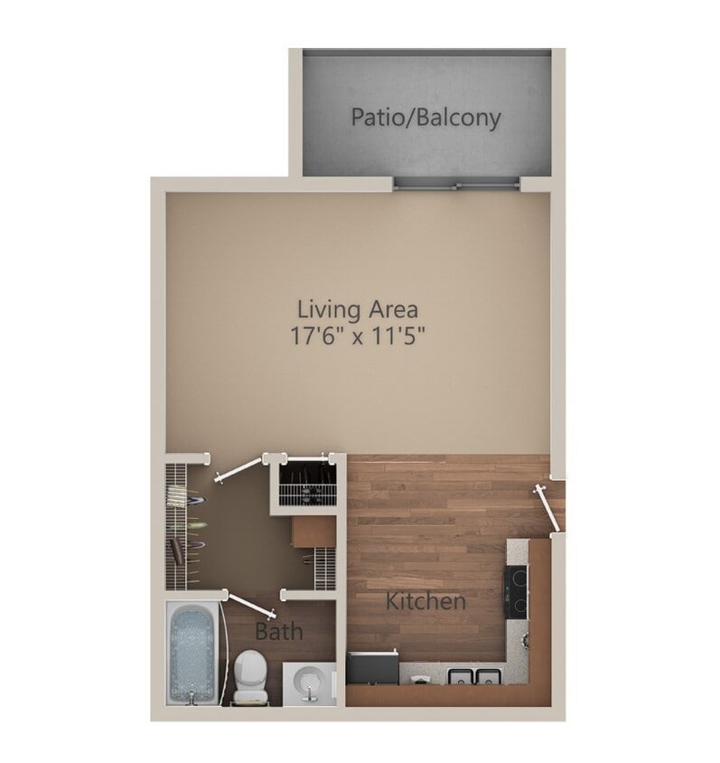 Floor Plan - Studio 1 Bath (400 sq ft)