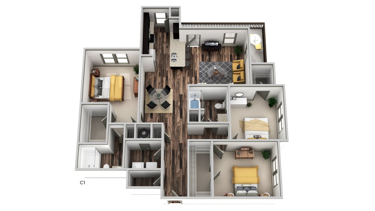 ThwSovereign_3DFloorplan_C1_123019.jpg - C1 - Three Bedroom, Two Bathroom