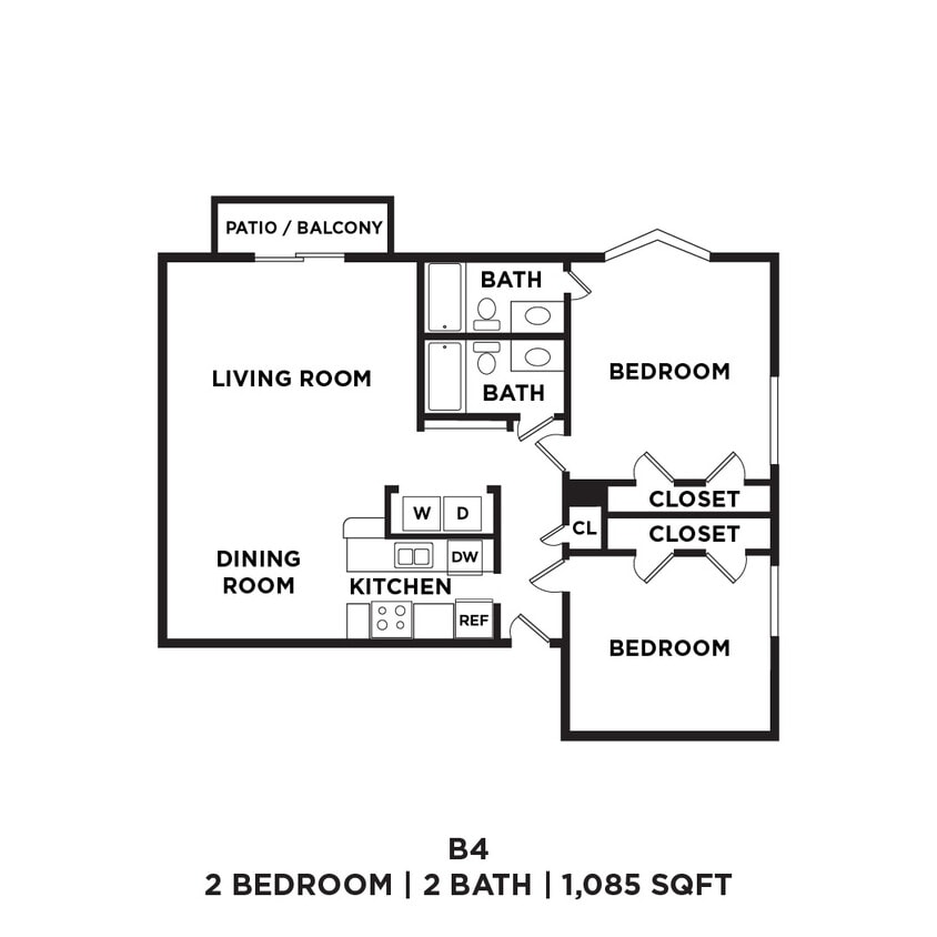 Floor Plan - Two Bed Two Bath 1085 Sqft