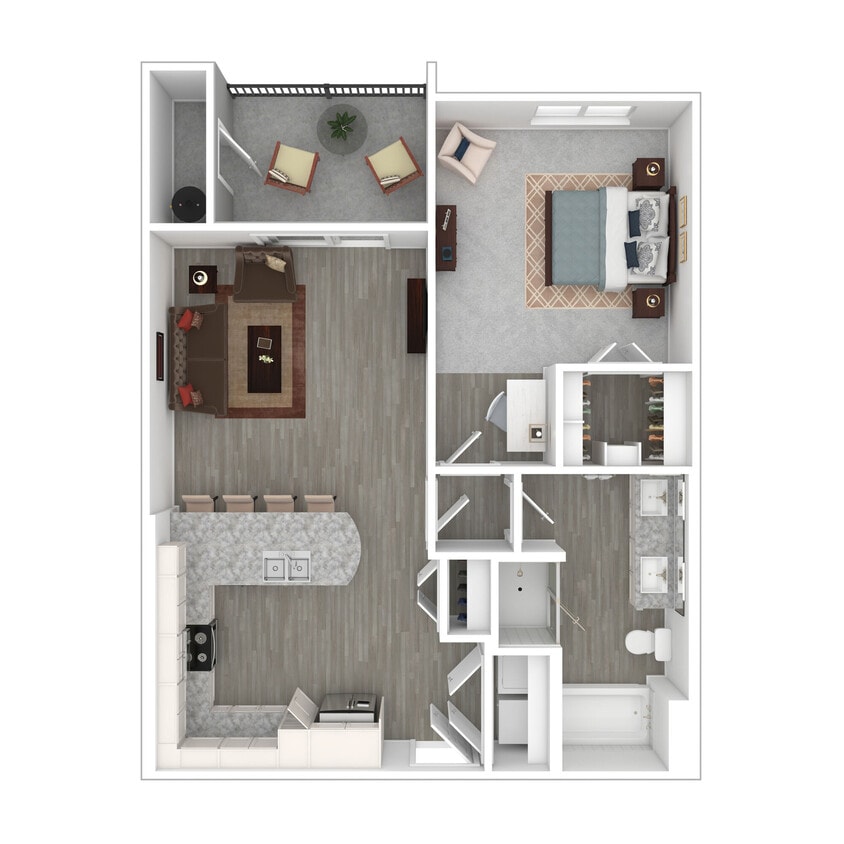 Floor Plan - 1 Bed 1 Bath 862 SF (763 Net)