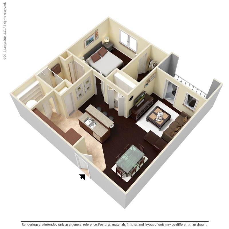 Floor Plan - 1 Bedroom 1 Bath - Deluxe