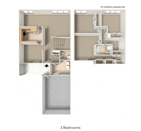 Floor Plan - 3 Bed 1.5 Bath Grove Townhome