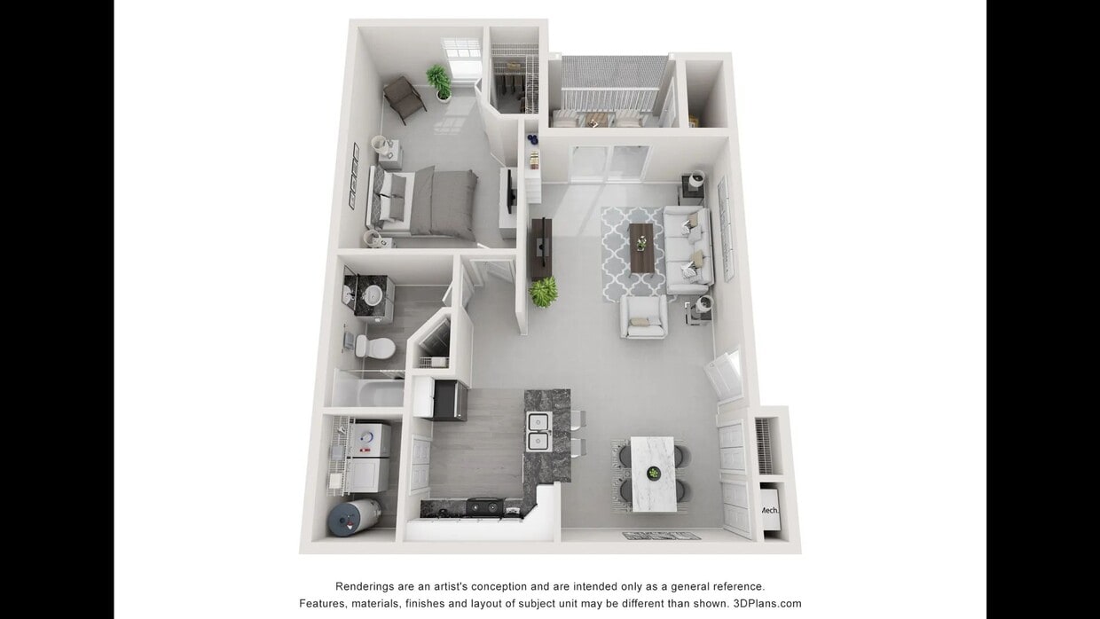 A 3D floor plan rendering of The Willow. - The Willow