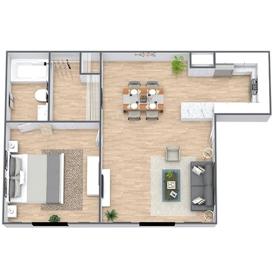 Floor Plan - Mahogany (1 Bed, 1 Bath) RENOVATED 