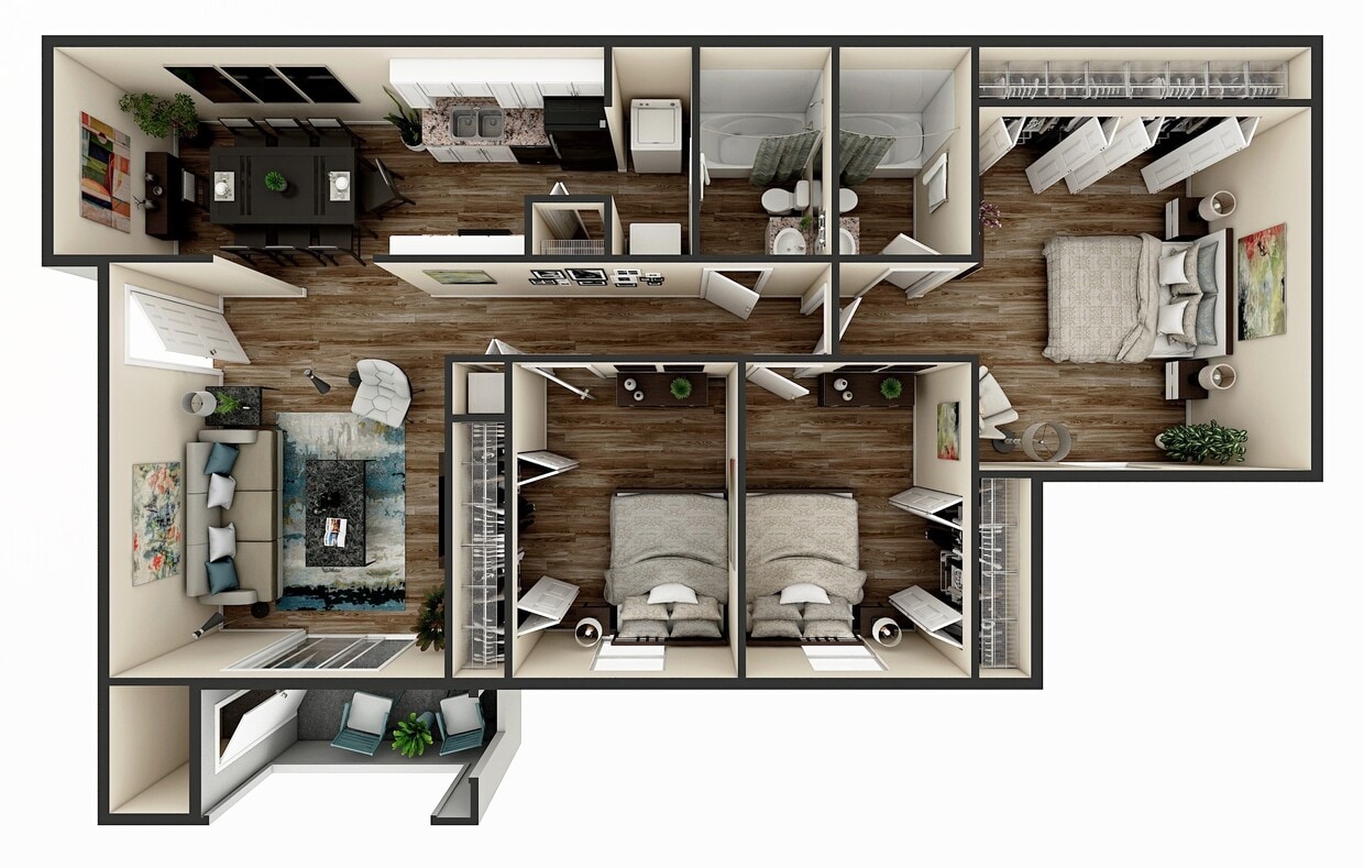 3 Bedroom Floor Plan | 1,012 SqFt - 3 Bedroom 2 Bath 